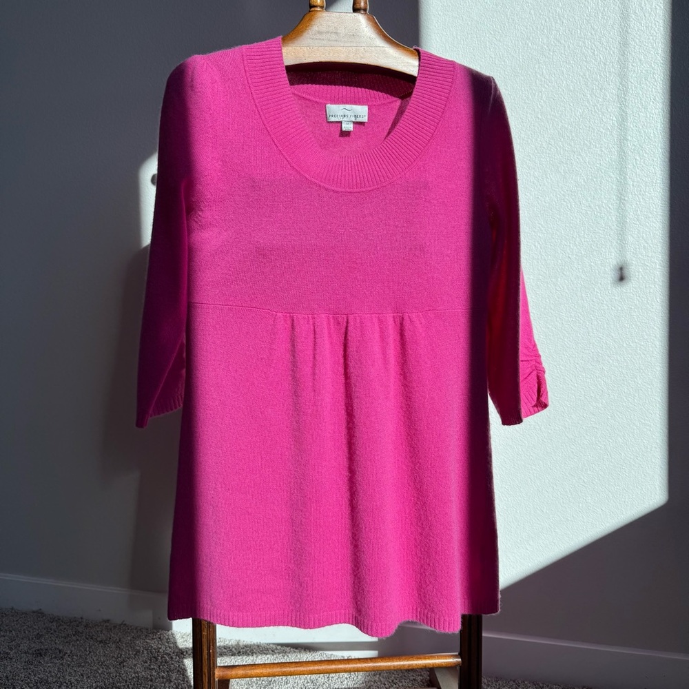 Precious Fibers 100% Cashmere Sweater Dress Tunic Size M Fuchsia Pink Cozy Fall